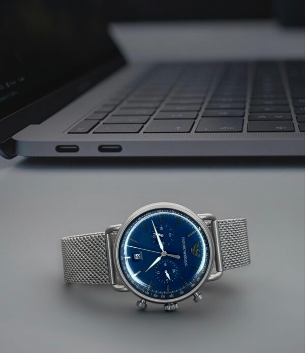 Emporio Armani Men's Silver Blue Dial Stainless Steel Analog Watch - AR80038 - Image 3