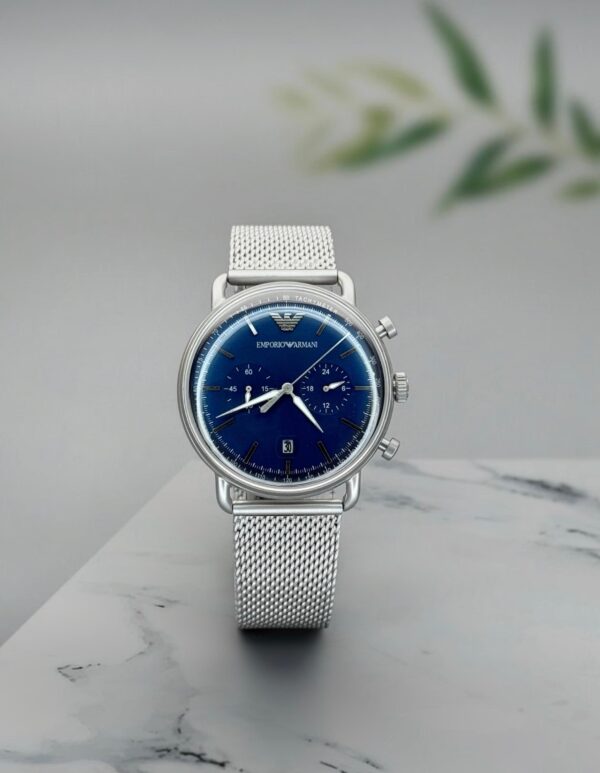 Emporio Armani Men's Silver Blue Dial Stainless Steel Analog Watch - AR80038 - Image 2